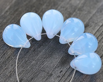 Opal Blue Czech Glass Teardrop Briolettes - 10x14mm, 6pc