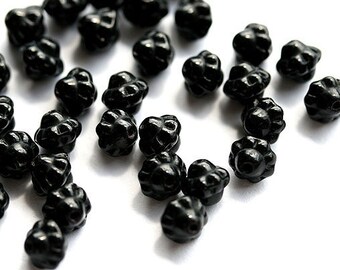 6mm Jet black fancy bicone czech glass beads, pressed 50Pc - 1239