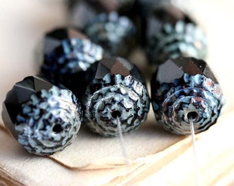 10mm Black cathedral beads Picasso czech glass beads, large ball beads, rustic finish - 10Pc - 0085