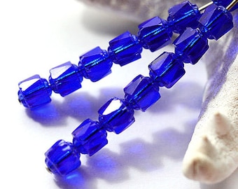 6mm Cobalt Blue Cathedral Czech Glass Beads with Silver Ends (20pc)