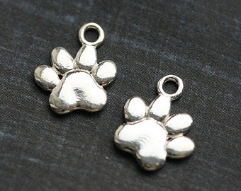 Dog paw charm, Sterling silver pet paw charm, paw prints, 925 silver, for jewelry making - 1pc - 12mm - F360