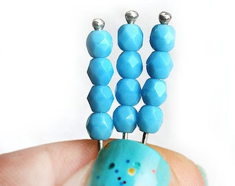 4mm Czech glass beads, Fire polished Blue Turquoise faceted spacers, blue round beads - 50Pc - 1027