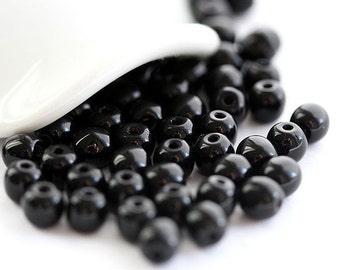 Perles Druk en verre tchèque noir de jais 5 mm - 50 pièces