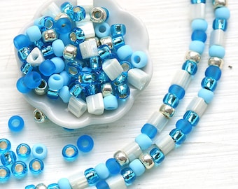 10g Blue Seed Beads Mix - Blue Wave - MayaHoney Special Mix, TOHO, silver, bugle, rocailles - S1123