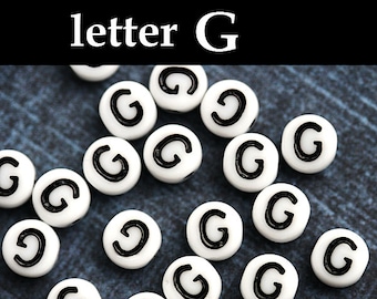 Letter beads, Alphabet Beads - letter G - white with black inlay, czech glass, personalized beads, 6mm - 25pc - 2442