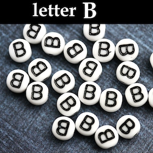 Cuentas de vidrio con el alfabeto - Letra B - blancas con incrustación negra, cristal checo, personalizadas, 6 mm - 25 piezas - 2438