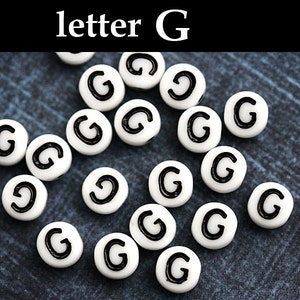 Letter beads, Alphabet Beads - letter G - white with black inlay, czech glass, personalized beads, 6mm - 25pc - 2442