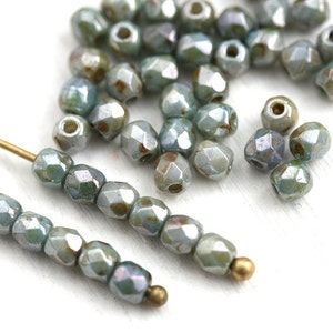 3mm fire polished beads Mother of Pearl shine Picasso luster czech glass faceted beads, 3mm spacers 50Pc 1838 image 1