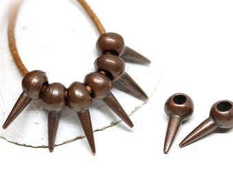 Antique Copper spike charms Metal long stick 2mm hole beads for leather cord 15mm - 8Pc - F333