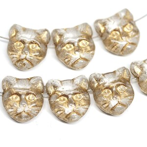 Crystal Czech Glass Cat Beads: Clear with Gold Wash (8pc)