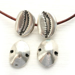 Antique Silver Cowry shell beads Metal seashell charms Greek metal casting Silver shell beads 2pc - F485