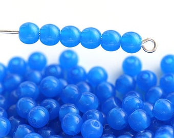 Electric Blue czech glass beads, opaque Blue round spacers druk 4mm - 100Pc - 2108