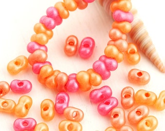 Farfalle Seed beads MIX, Peach Pink beads, czech glass, 6x3mm, peanut, glass beads - 10gr - 1255