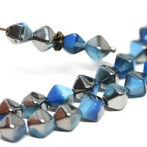 Blue Czech Glass Bicone Beads: Gunmetal Luster, 6mm (30Pc)