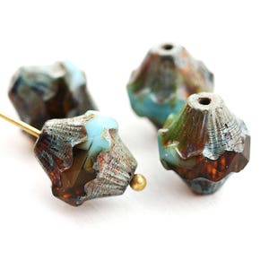 10mm Bicone czech glass beads, Dark Brown Topaz and Blue picasso beads, fire polished baroque bicones 4Pc 2761 image 1