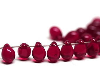 5x7mm Small dark red teardrops czech glass beads red drops top drilled 50pc - 1967