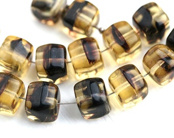 15pc Large Cube beads, Yellow and Black czech glass pressed cubes - 9mm - 2639