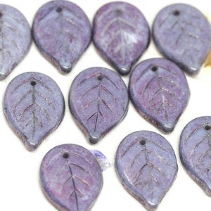 Large Purple Lustered leaf beads Purple czech glass beads Big size leaf, flat leaf bead 18mm 10Pc 2762 image 2