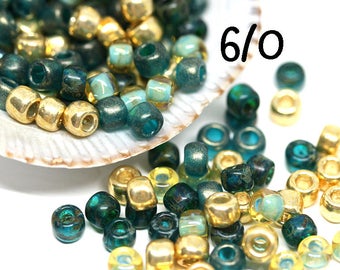 Golden Teal Toho seed beads Mix Gold Green MayaHoney Special Mix 6/0 size hybrid japanese rocaille beads - S1133