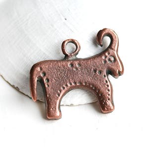 Primitive Bull Copper Pendant, Animal jewelry Antique copper charm, Ram Aries Ancient style, Double sided pendant 1Pc F633 image 1