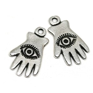 Antique Silver Hand with Eye Charms: Greek Metal Beads (2pc)