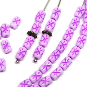 Czech Glass Rice Beads: White, Pink, and Purple Star Beads (50pc)