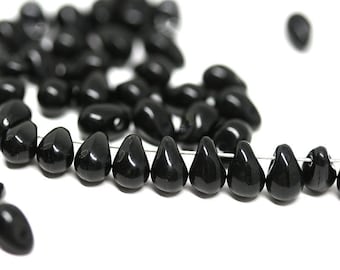 4x6mm Tiny black teardrops Czech glass small drop beads 50pc - 1061