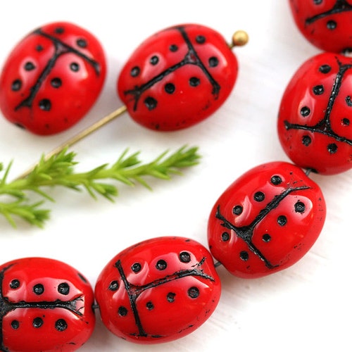 10pc Extra Large Red Ladybug Beads 13x11mm Czech Glass Etsy