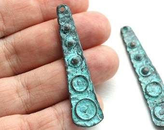 Verdigris Patina Copper Pendant: Boho Green Charm (53x13mm)