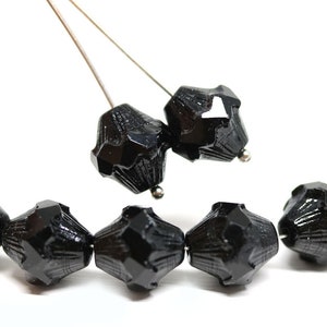 Jet black 11mm bicone beads Baroque czech glass Fire polished large bicones 4pc 2086 image 1