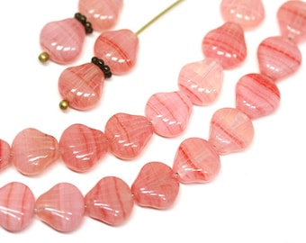 9mm Pink shell Czech glass seashell beads DIY beach jewelry making, nautical beads, 15Pc - 0895