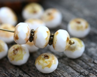 12Pc 1809 Black rondelle bead Black czech glass beads Dark Gold luster 6x8mm gemstone cut fire polished rondels