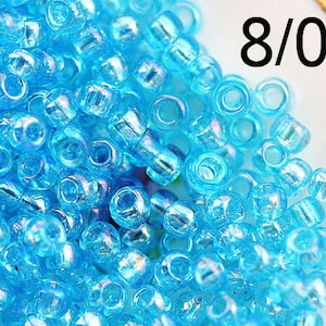 Blue seed beads, Toho size 8/0, Transparent Rainbow Aquamarine N 163, japanese glass beads 10g - S900