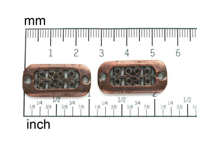 Antico rettangolo di rame connettori a due fori Ornamento metallo fusione patina reperti rettangoli ciondoli 2Pc 2102 immagine 3