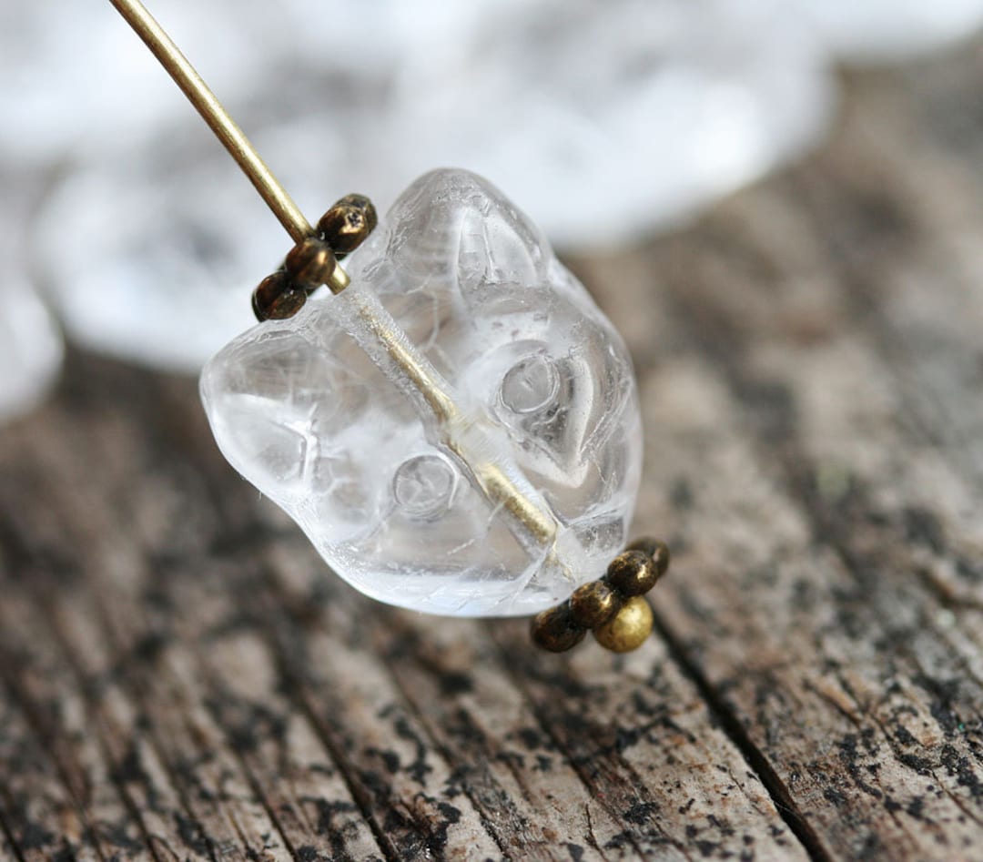 Clear Cat Beads Crystal Clear Czech Glass Cat Beads Feline Kitty Beads