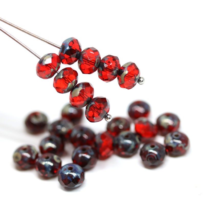 5x7mm Red Transparent Czech Glass Rondelle Beads Spacers - Etsy