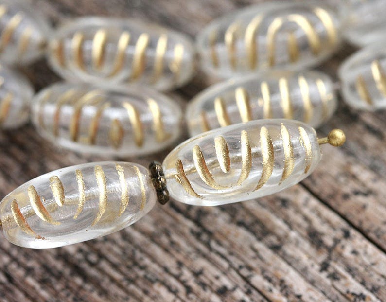 17x8mm Crystal Clear and Golden Ornament Oval Beads Olive Etsy