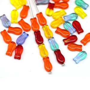 Glass fish beads mix Czech glass red orange yellow fish 9x5mm, 40Pc 1457 image 2