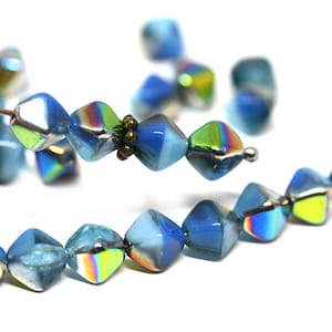 Blue bicone beads AB luster Czech glass beads Mixed Blue Metallic beads 6mm bicone - 30Pc - 1423