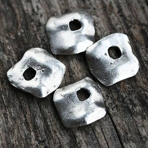 Cornflake chunky charms, organic Antique silver square charms, metal casting greek beads - 13mm - 4Pc - F263