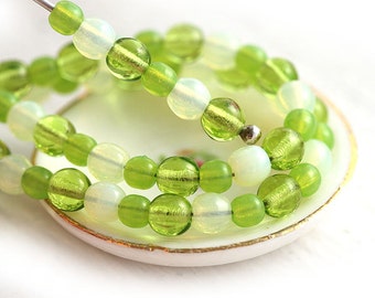 Green & Yellow Czech Glass Beads: Round Druk Spacer Mix (4-3mm, 100pc)