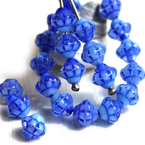 60pc Blue Mixed Bicone beads, Czech Republic blue glass spacer beads, 6mm fancy bicones - 2584