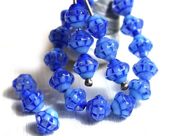 60pc Blue Mixed Bicone beads, Czech Republic blue glass spacer beads, 6mm fancy bicones - 2584