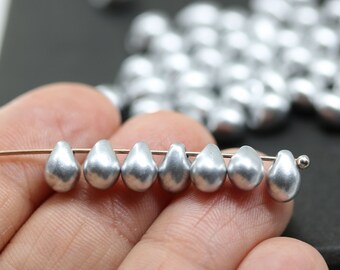 5x7mm Silver teardrop beads Czech glass drops Top drilled 50pc - 3187