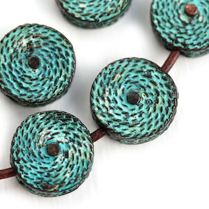 Verdigris Green Patina Copper Beads: Rustic Greek Coin, 15mm (2Pc)