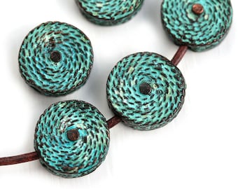Verdigris Green Patina Copper Beads: Rustic Greek Coin, 15mm (2Pc)