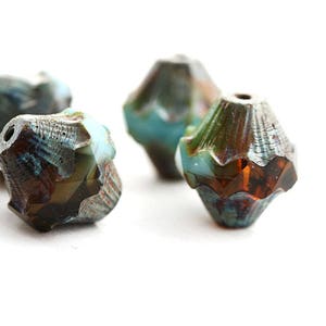 10mm Bicone czech glass beads, Dark Brown Topaz and Blue picasso beads, fire polished baroque bicones 4Pc 2761 image 2
