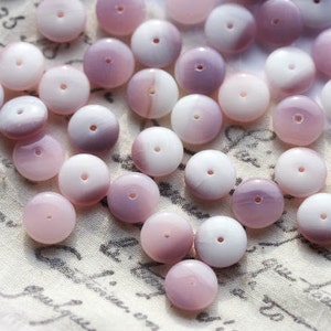 25pc Pink rondelle beads, Lilac Pink White czech glass spacers rondels, pressed beads 9mm 0089 image 3