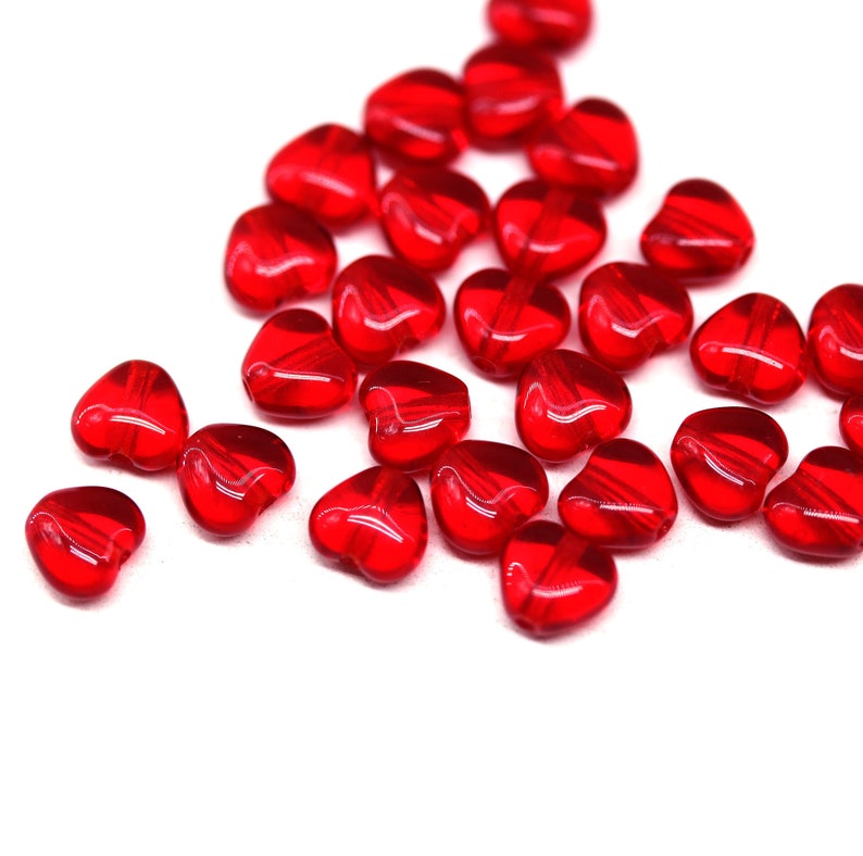 6mm Transparent red Czech glass heart beads tiny hearts 30pc 5414 image 5