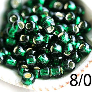 Dark Green Toho seed glass beads size 8/0 Silver Lined Green Emerald N 36 round japanese kumihimo beads - S959